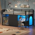 thumbnail image 3 of Twin Size Loft Bed with Desk & 6 Drawers, Metal Loft Bed with LED Lights, Stuffed Animal Cage, Safety Guardrail, Play Zone, No Box Spring Needed, Black, 3 of 8