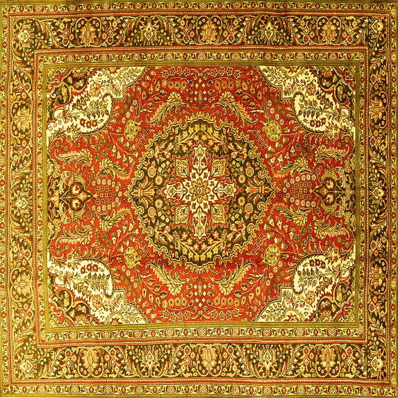 Ahgly Company Indoor Square Persian Yellow Traditional Area Rugs, 8' Square