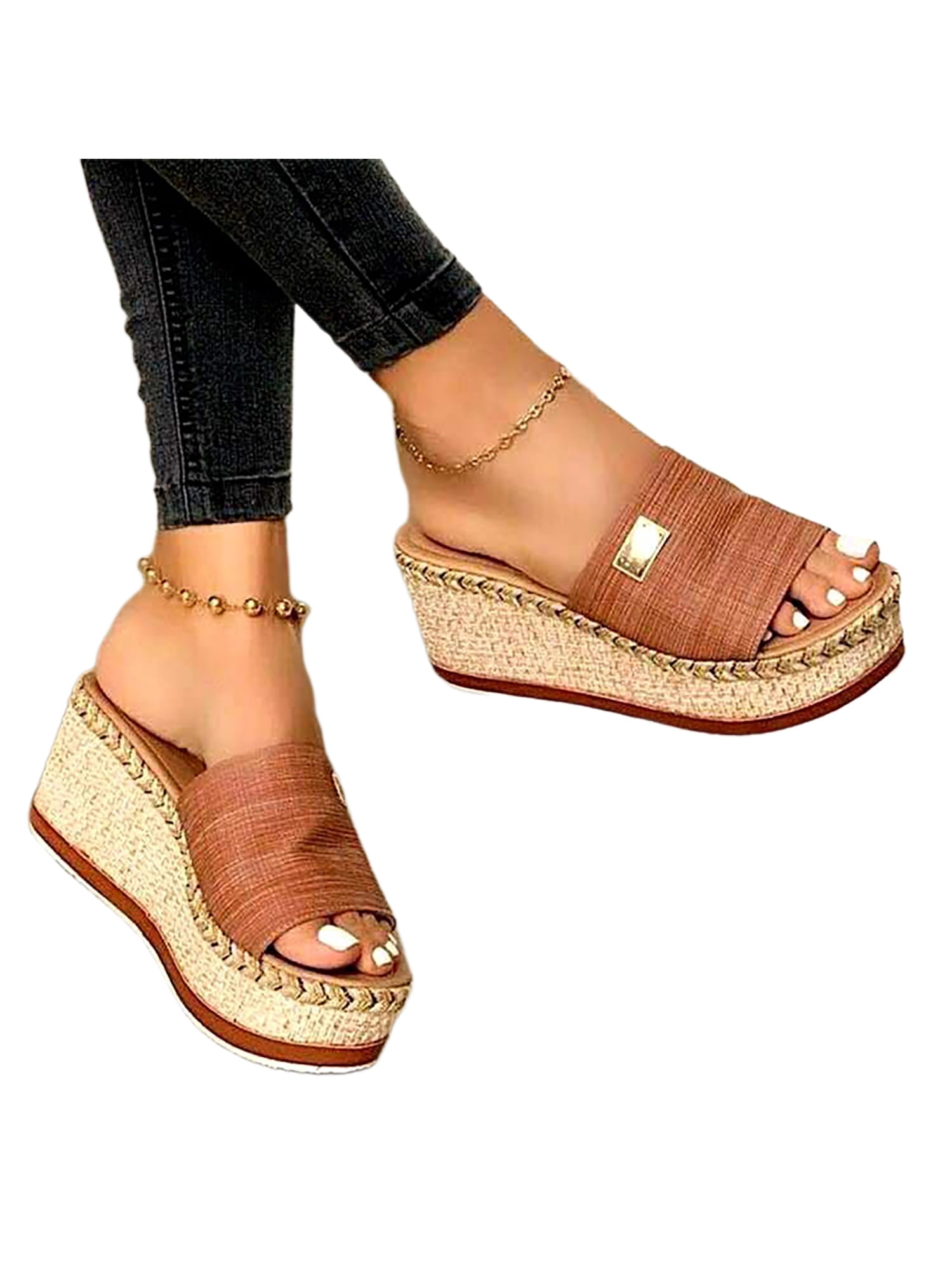 Women's Slip On Flatform Sandals Platform Espadrilles Wedges Summer Shoes Size 