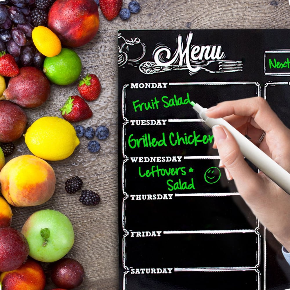 Dry Erase Weekly Meal Planner and Grocery List Notepad for Refrigerator Perfect Chalkboard Magnet Pad 17X12 Renewed Magnetic Menu Board for Kitchen Fridge with Bright Chalk Markers 