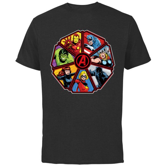 Marvel Avengers 60th Anniversary Classic Comic Hero Shield- Short Sleeve Cotton T-Shirt for Adults - Customized-Black