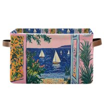 Yayeee Canvas Storage Basket with Handles for Shelves Fabric Bins Closet Organizer, Colorful Seaside