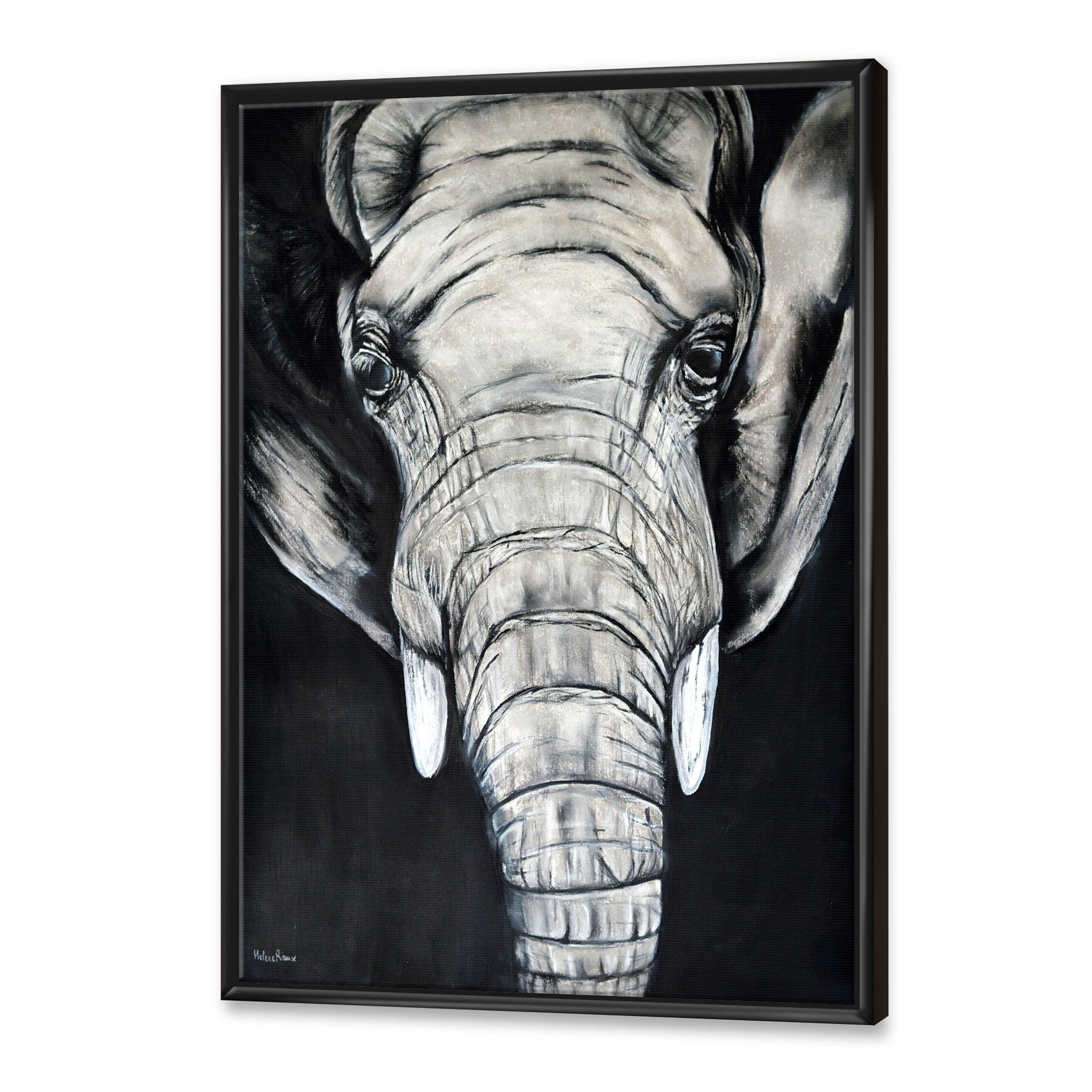 The Close Up Portrait Of An African Elephant 30 in x 40 in Framed Painting Canvas Art Print, by Designart