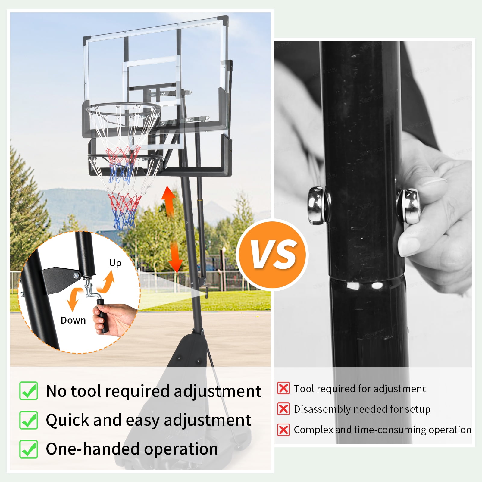 Ktaxon 44in 5.3-10ft Portable Adjustable Portable Basketball Hoop Outdoor