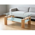 Coffee Table with Wood Tube Legs, Rectangle Glass Coffee Table Modern ...
