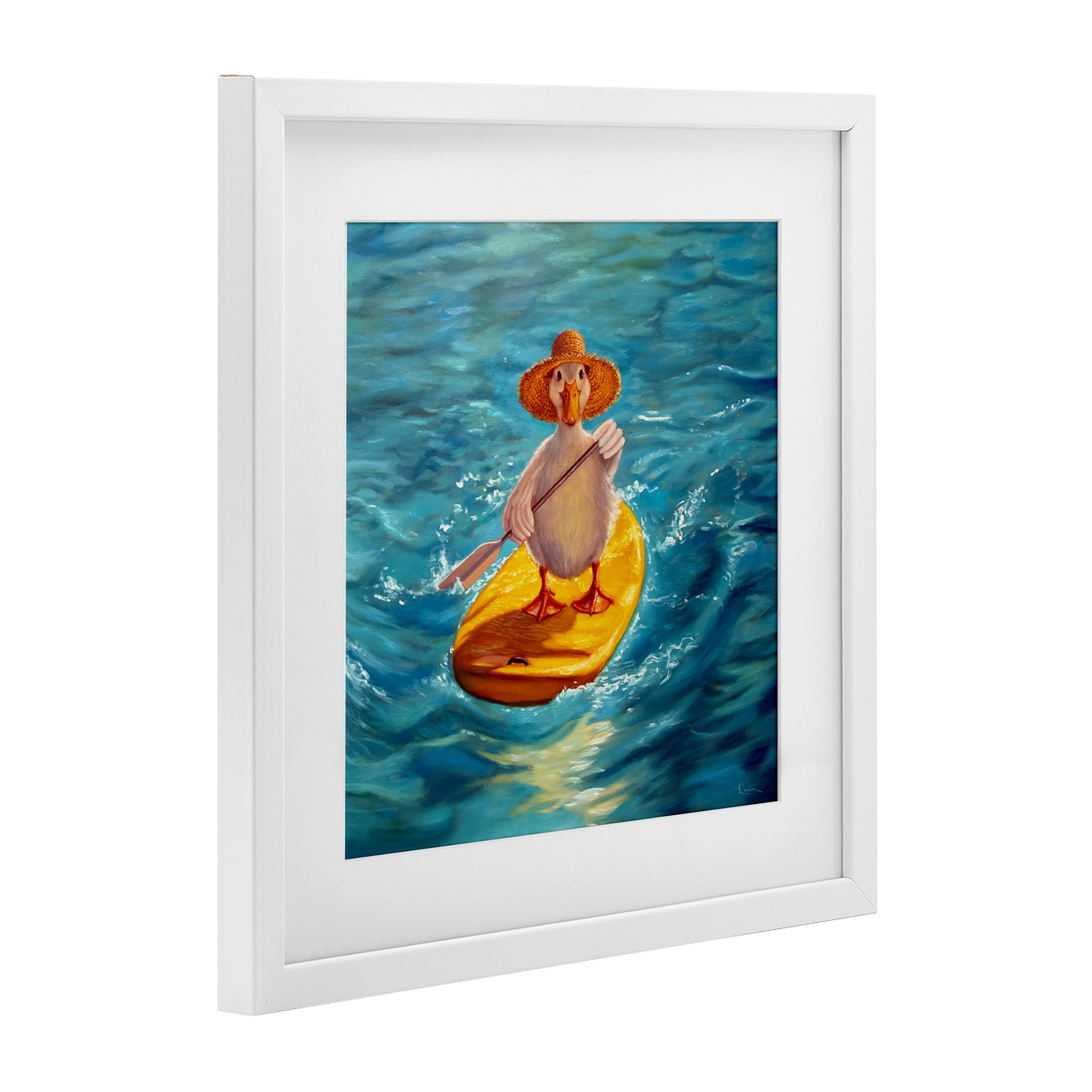 Stupell Industries The Paddler Duck with Straw Hat White Framed Print Under Glass, design by Lucia Heffernan