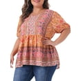 thumbnail image 2 of DARING DIVA Women's Plus Boho Floral Print V Neck Blouse 4X Orange, 2 of 6