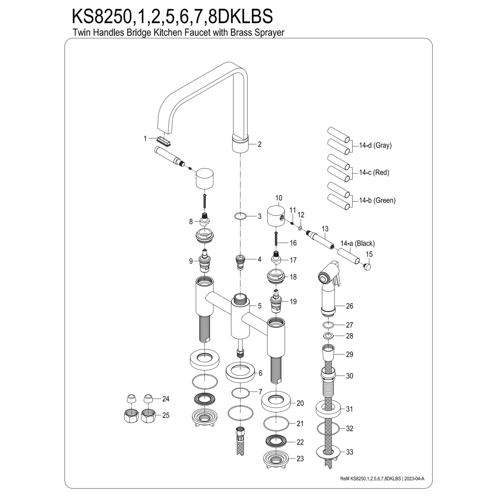 Kingston Brass KS8255DKLBS Kaiser Two-Handle 4-Hole Deck Mount Bridge Kitchen Faucet with Brass Side Sprayer in Oil Rubbed Bronze