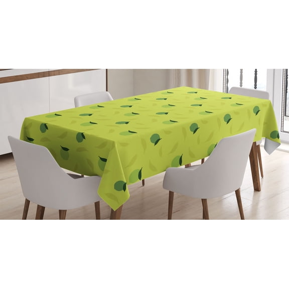 Lime Tablecloth, Silhouette of Citrus Fruit with Leaf Background Healthy Life Tropical Food, Rectangle Satin Table Cover for Dining Room and Kitchen, 60" X 84", Lime Green Apple Green, by Ambesonne