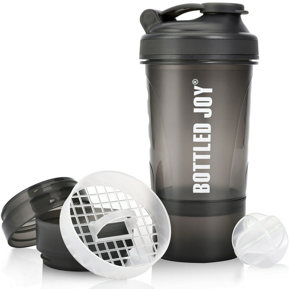 BOTTLED JOY Protein Shaker Bottle with 4Layer Twist and Lock Storage