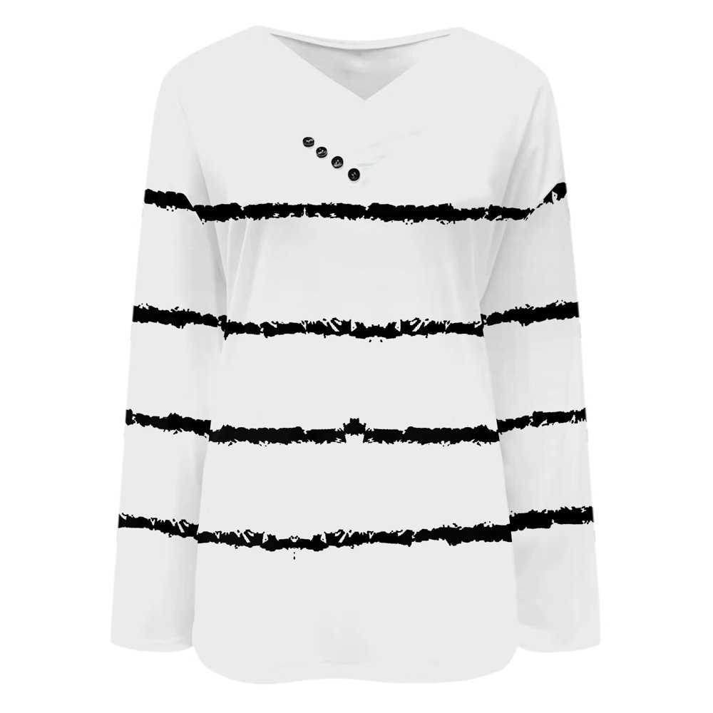 Chemisier Femme Manches Longues Décontracté - Col En V Avec Boutons, Imprimé Dégradé - T-shirt Ample Pour Quotidien Et Sorties - 12