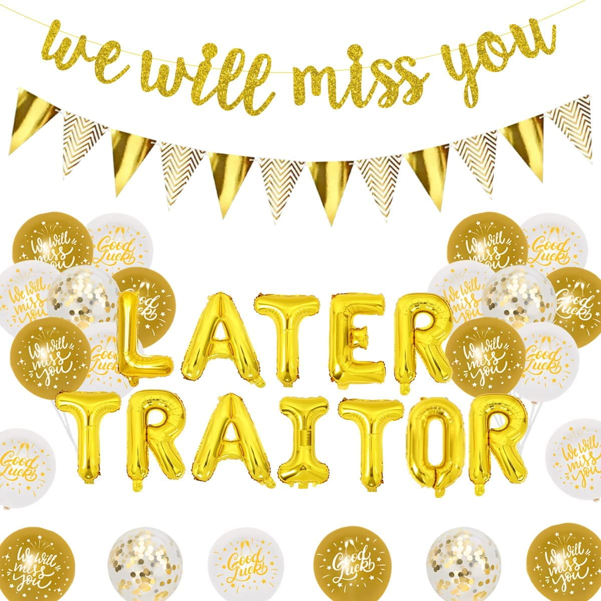 Leaving Party Decorations White and Gold, Later Traitor Good Luck