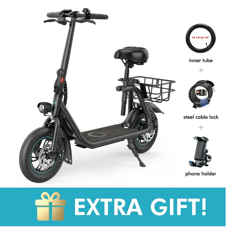 Kistp 450W Electric Scooter with Seat for Adult, 12 inch Commuter Electric Scooter with Basket - up to 21 Miles 15.5MPH