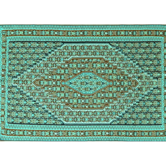 Ahgly Company Machine Washable Indoor Rectangle Southwestern Turquoise Blue Country Area Rugs, 2' x 4'