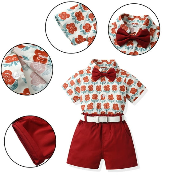 KYAIGUO Baby Boy Summer Gentleman Clothes Kids Toddler Summer Cotton Gentleman Shorts 2PCS Outfit Set Suspender Pants and Bow Tie for 9M-6Y