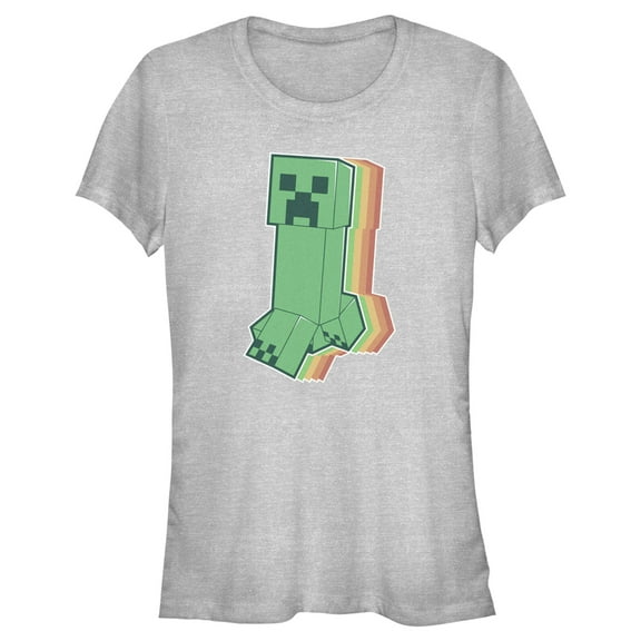 Junior's Minecraft Colorful Creeper  Graphic Tee Athletic Heather Medium
