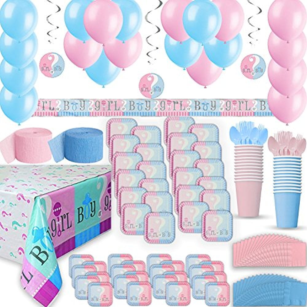 Gender Reveal Mega Party Pack For 24 Two Size Plates Cups