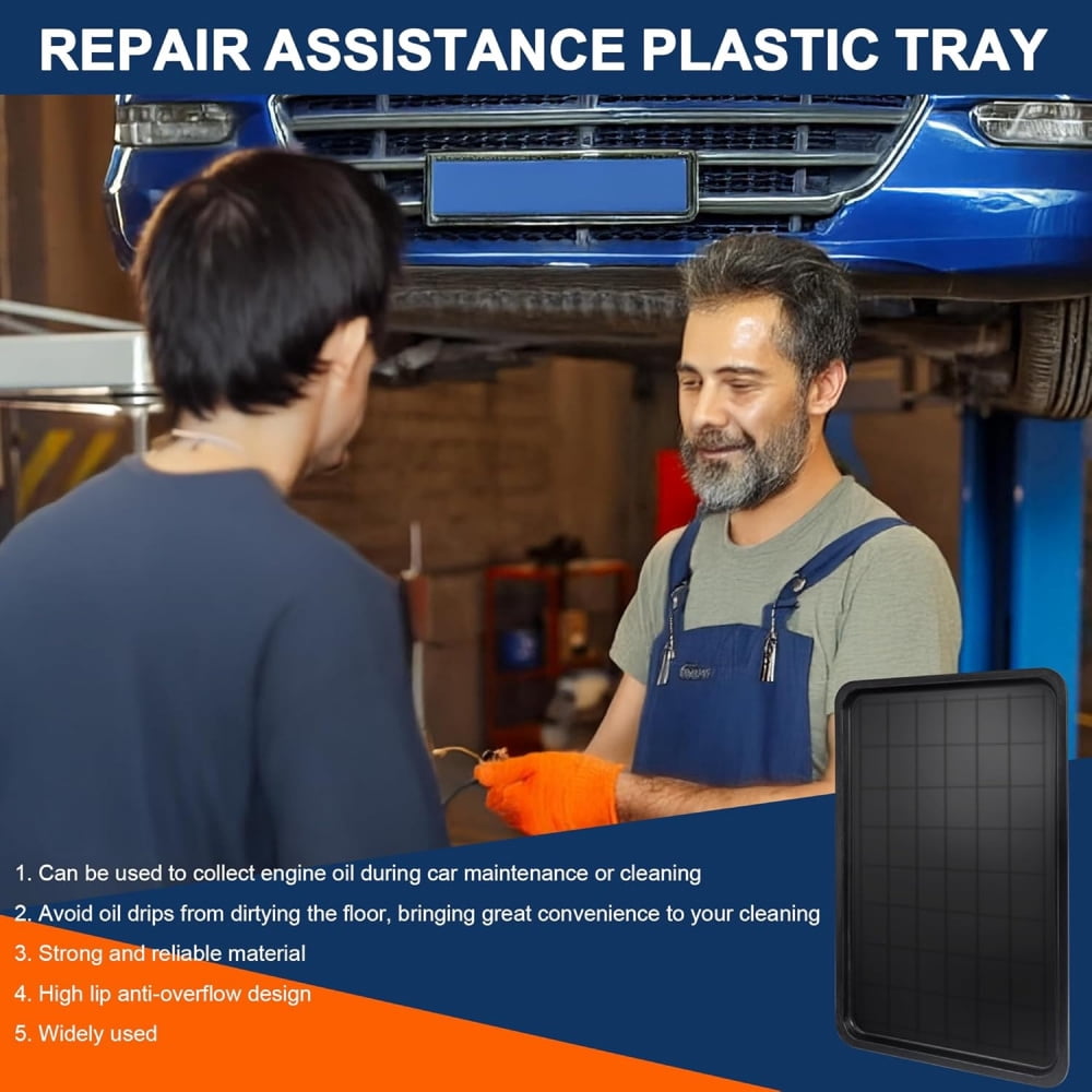 3pc Black Plastic Rectangular Stackable Automotive Drip Pans, 35.2 x 23.4 Inches, Matte or Glossy Finish, 3pc Replacement Range Drip Pans, for Car Maintenance, Cleaning, Pet Care
