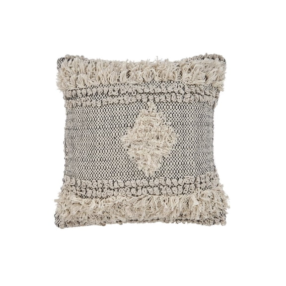 LR Home Ox Bay Hand-Woven Gray/White Geometric All-Natural Cotton Pillow Cover