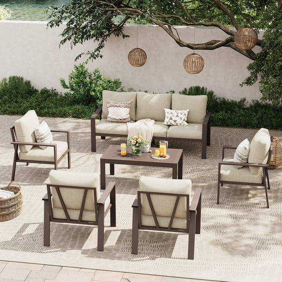 UDPATIO Aluminum Patio Furniture Set, Contemporary Outdoor Couch Set, Aluminum Patio Conversation Set, Beige