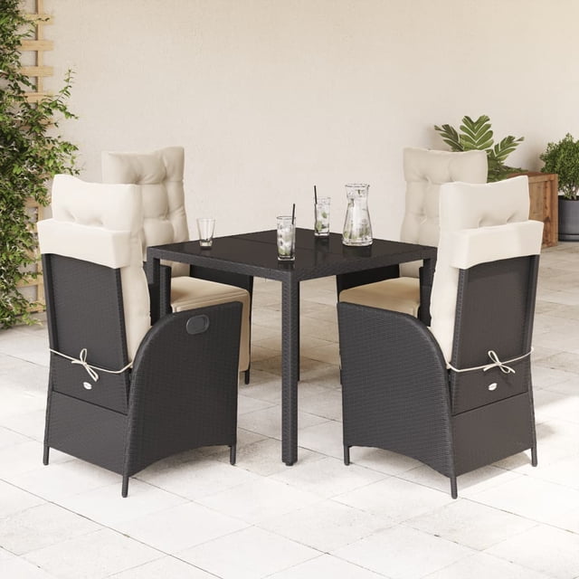 vidaXL 5 Piece Garden Dining Set with Cushions Black Poly Rattan