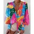 thumbnail image 6 of BTFBM Women Fashion Button Down Shirts V Neck Boho Printed Long Sleeve Blouses Dressy Casual Spring Fall Tops, 6 of 6