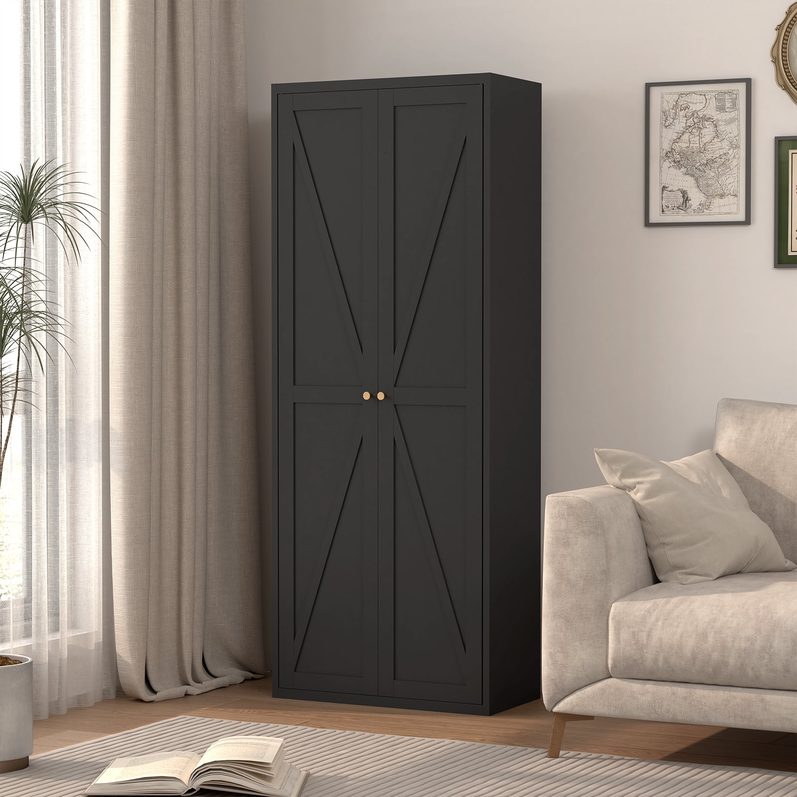 Marcree 71" Metal Storage Cabinet with 2 Doors and 4 Adjustable Shelves, Black Kitchen Pantry Storage Cabinet, 5-Tier Tall Steel Cabinet Locker for Kitchen, Living Room, Dining Room