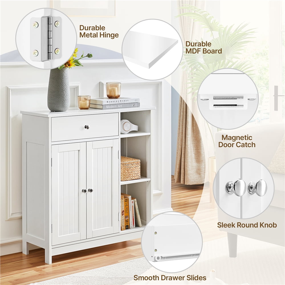 Yaheetech Large Floor Cabinet Storage Organizer with Drawer & Adjustable Shelves, White