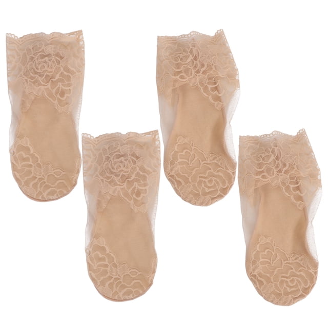 2 pares de calcetines de encaje de moda, medias delicadas de malla, calcetín calado para mujer y niña (calcetines color piel, solo rosa, tabla de embalaje)