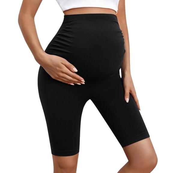 Athlemo Maternity Biker Shorts High Waist Belly Support Over Bump Pregnancy Gym Leggings