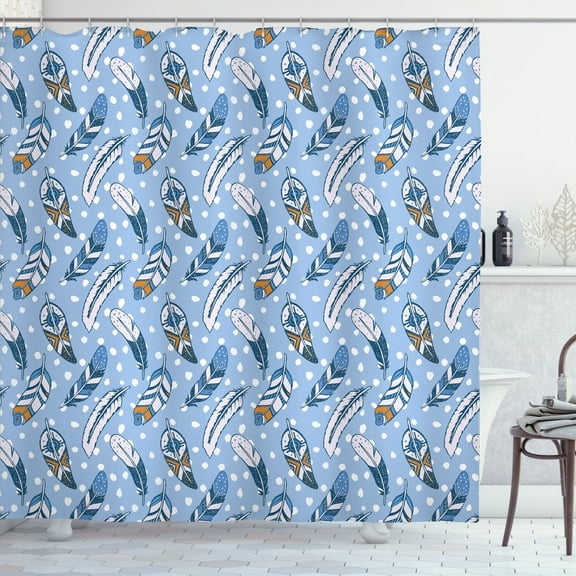 Ambesonne Modern Shower Curtain, Romantic Leaves Ethnic, 69"Wx75"L, Pale Blue White Amber