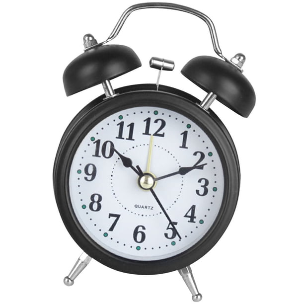 Bearachild Reloj despertador Retro con campana doble, reloj analógico de Metal silencioso con luz nocturna para de escritorio para el hogar, Electrónica Negro
