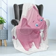 thumbnail image 4 of Animal Cartoon Soft Flannel Fleece Throw Blanket, Comic Safari Animals as Toddler with Tusks Mammal Savannah Zoo, Cozy Plush for Indoor and Outdoor Use, 50" x 70", Pink White, by Ambesonne, 4 of 5