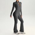 thumbnail image 6 of LNZGNM Two Piece Outfits for Women Comfy Autumn Home Lounge Zip up Mock Neck Tops and Flared Leg Pants with Pockets Lounge Sets, (M), 6 of 8