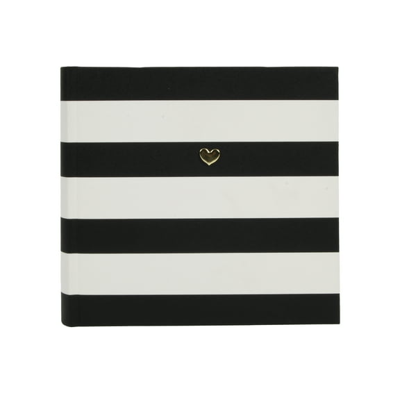 New View Gifts Frames & Accents Faux Leather Black and White Striped Heart Photo Album, Holds 160 4" x 6" Photos