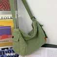 thumbnail image 4 of Bolso bandolera de lona para mujer Bolso de hombro de gran capacidad Simple para el trabajo (Verde), 4 of 8