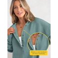 thumbnail image 5 of Women'S Oversized Long Sleeve Hoodie Button-Down V-Neck Sweatshirt Side Slit Casual Pullover Top Peacock Green M, 5 of 9