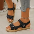 thumbnail image 4 of Women's Platform Wedge Sandals Comfortable Orthopedic Arch Support Slip-On Hollow Flat Shoes with Hook and Loop Fasteners for Casual Walking and Daily Wear,Black 36(US-6), 4 of 5