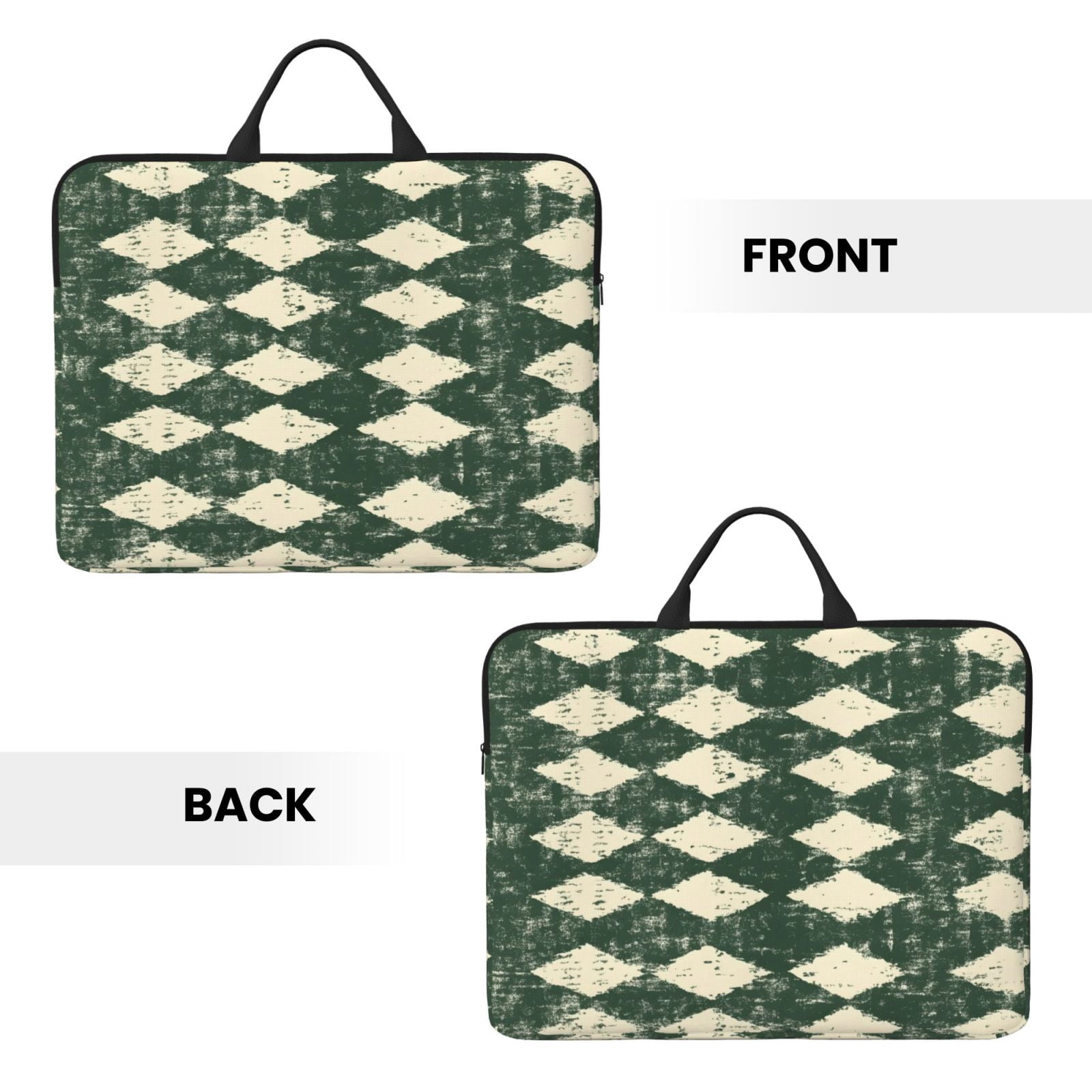Laptop Sleeve Bag For Women Men 14inch Waterproof Durable Protective Computer Carrying Cover Handle Laptop Case Bag Green Houndstooth Vintage Texture Hand-Drawn Sketch_2