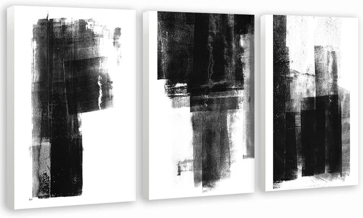 Black and White Wall Decor Minimalist Artwork With Black Watercolor
