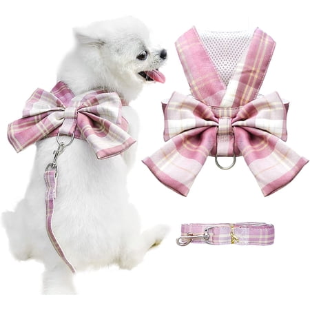 No Pull Floral Pattern Dog Harness- Lightweight, Soft, Adjustable Small Harness and Leash Set, Suitable for Puppy Small and Medium-Sized Dog (Pink-XS)