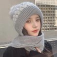 thumbnail image 6 of Womens Beanie Winter Hat Scarf All in One Beanie Hats with Pompom,Warm Knit Hat,Ear Protection Windproof Cap Scarf Gray One Size, 6 of 6