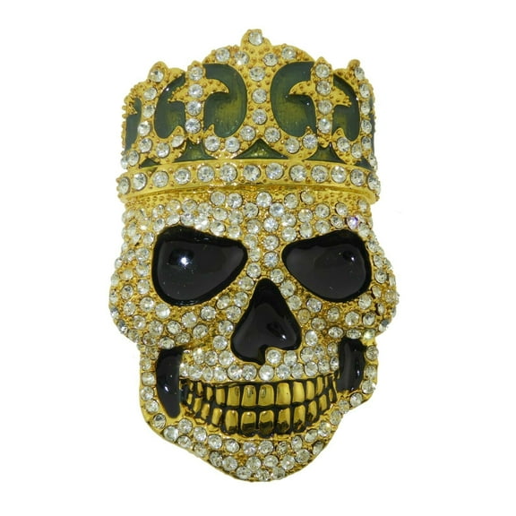 Skull with Royal Crown Shield Gold Finished Belt Buckle New Men Women Halloween Costume Gift