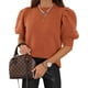 thumbnail image 1 of Suéteres abullonados de manga corta para mujer 2024, primavera y verano, modernas, casuales, blusas, color naranja, 1 of 6