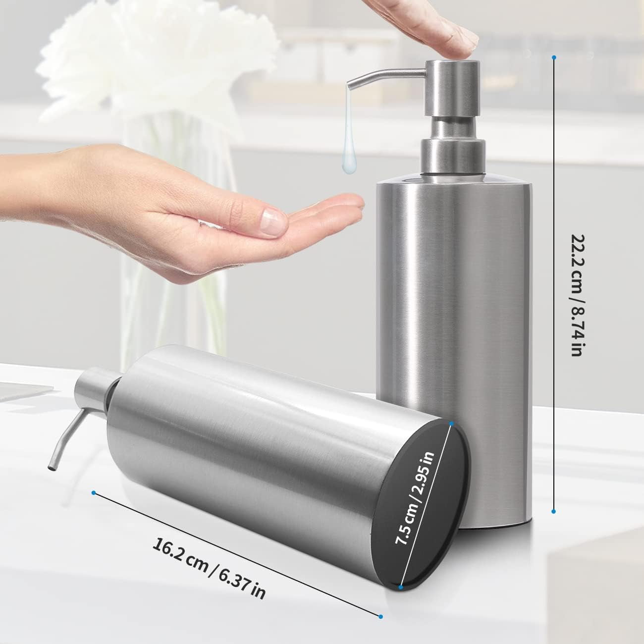 ARKTEK Large Stainless Steel Countertop Soap Dispenser - Rust and Leak Proof Liquid Hand Soap Pump Bottle for Kitchen, Bathroom and Countertop Hand Dish Lotion (20 Oz / 600 ml)