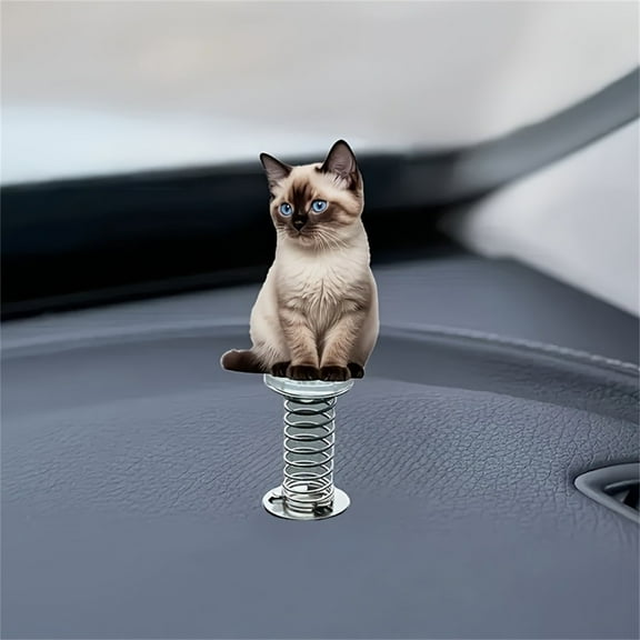 Cute Car Decor - Charming Cats Car Ornaments, Dashboard Bobblehead Cat Decorations, Spring-Mounted Acrylic Kitty Figurines for Car Interior, Car Decorations Interior(1PCS)