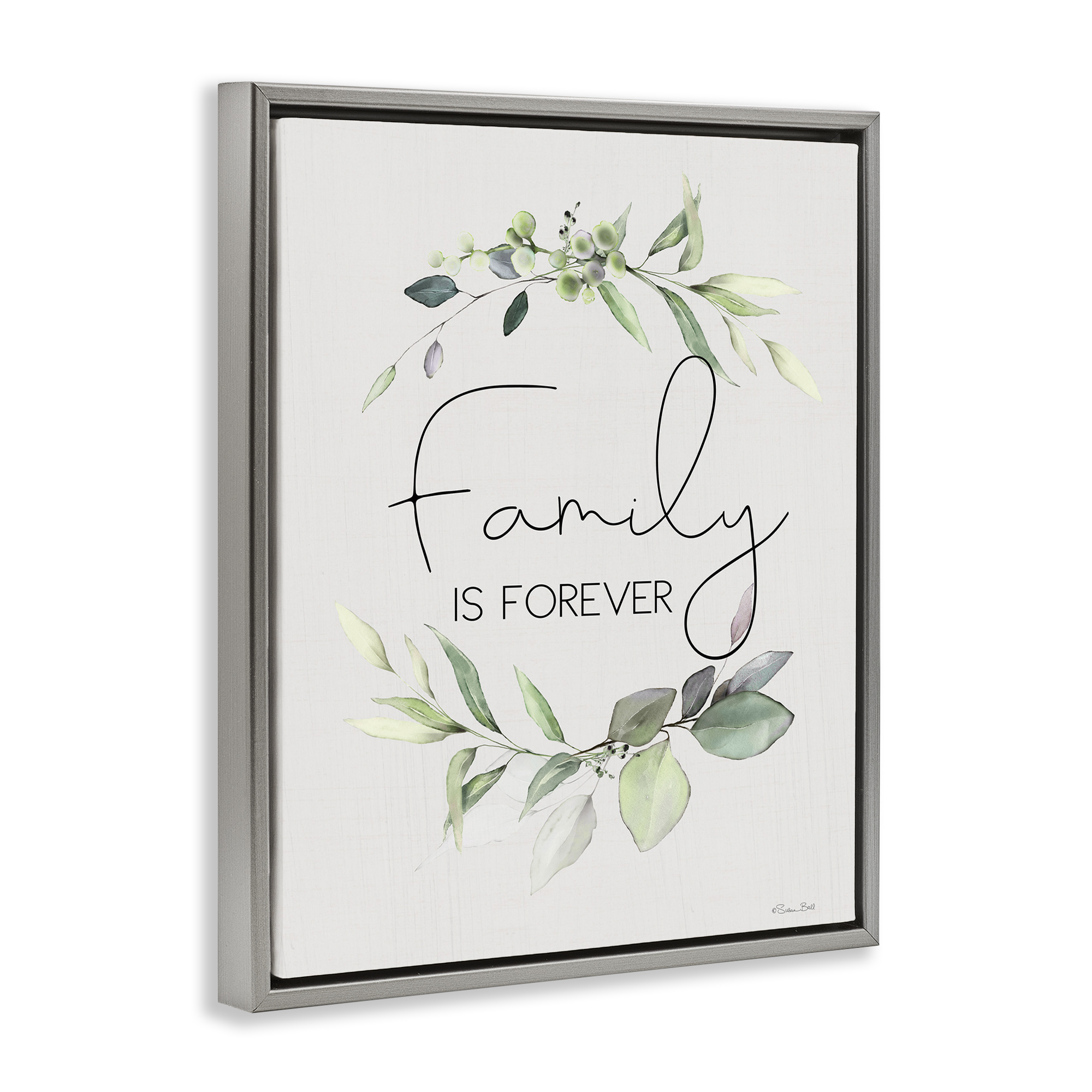Stupell Industries Family Is Forever Botanical & Floral Painting Gray Floater Framed Canvas Art Print Wall Art, 25 x 31