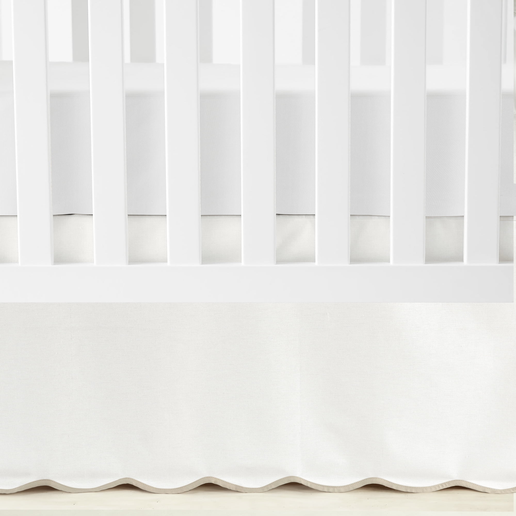 Lush Decor Coastal Chic Scalloped Edge Baby Crib Skirt Single 28" W x 52" L + 16" Drop Neutral - Scalloped Crib Skirt - Gender Neutral Nursery Decor - White Crib Skirt