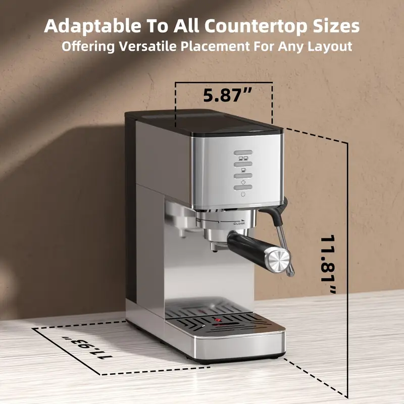 Auseo 20 Bar Espresso Machines, Espresso Coffee Maker with Milk Frother Steam Wand, 1.4L Removable Water Tank, Nespresso Capsules Compatible & Ground Coffee, Silver