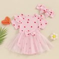 thumbnail image 2 of Bagilaanoe Newborn Valentine's Day Outfits Baby Girl Rompers Dress Heart Print Short Sleeve Bodysuits + Headband 3M 6M 12M 18M Infant Patchwork A-line Dresses, 2 of 7